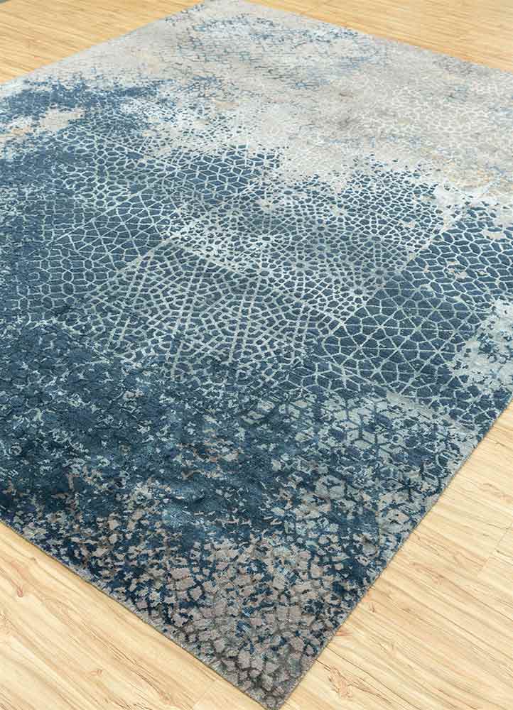 chaos theory by kavi blue wool and bamboo silk Hand Knotted Rug - FloorShot